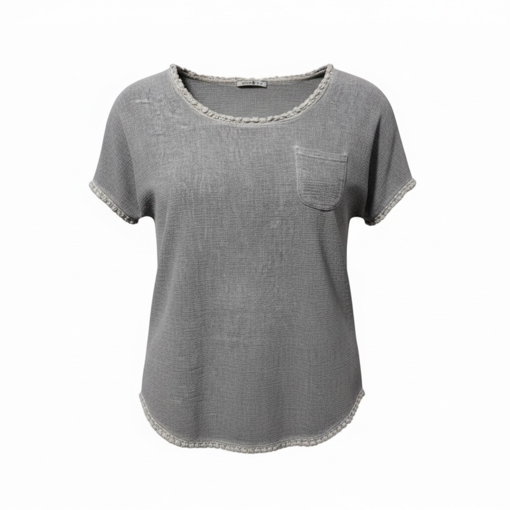 Colette Made in Italy | Blue Gray Cotton Linen Raw Edge Knit Top Minimalist S-M